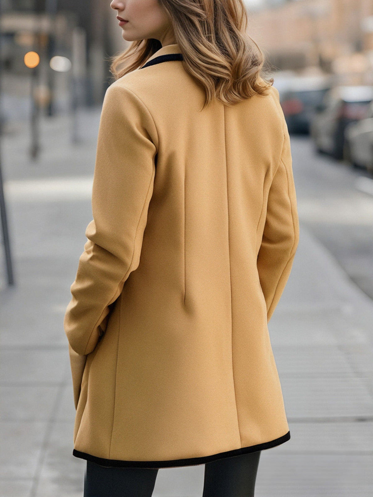 Double breasted coat for women with contrast trim and lapel collar