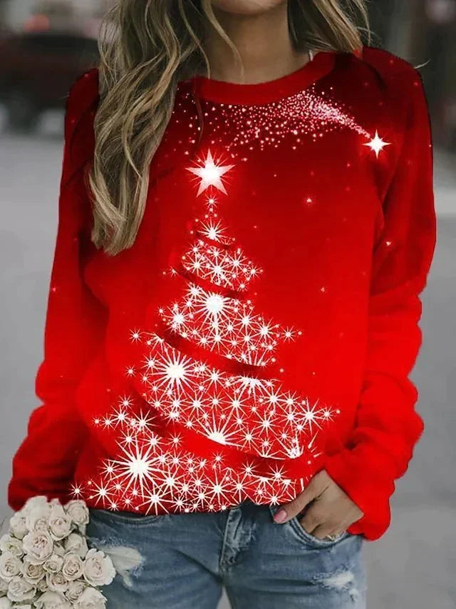 Womens Christmas sweater crew neck long sleeve pullover