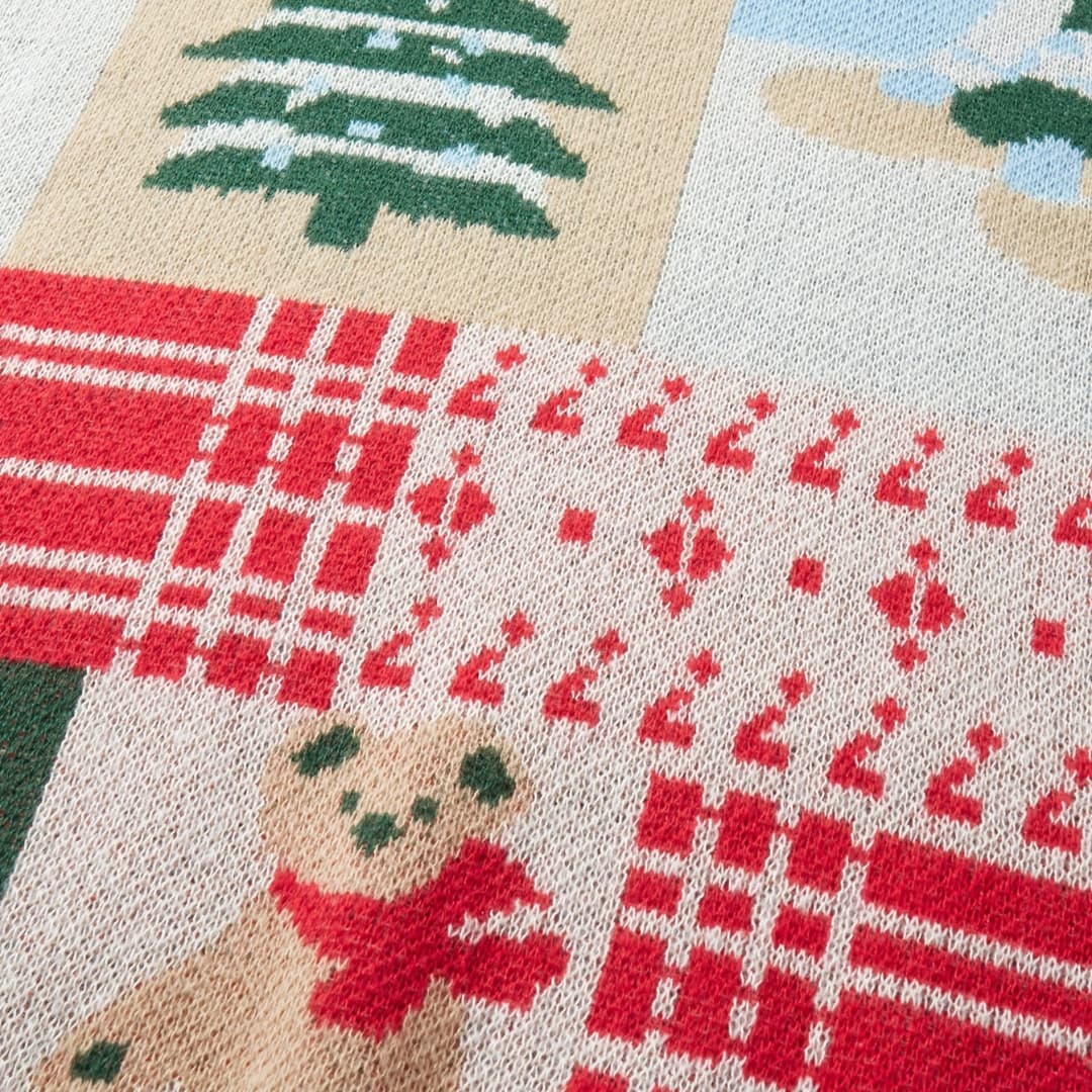 Ugly Christmas sweater with bear and tree pattern, crew neck knit