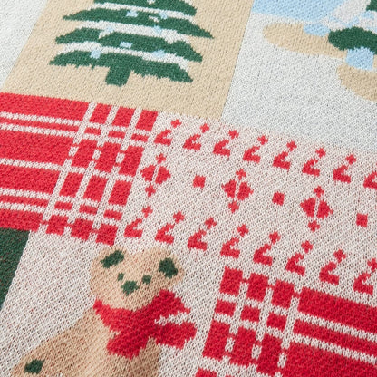 Ugly Christmas sweater with bear and tree pattern, crew neck knit