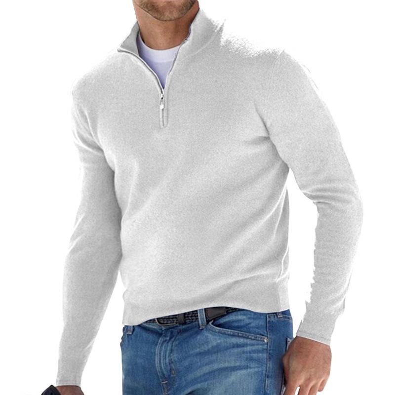 Quarter zip sweater for men with mock neck and long sleeves