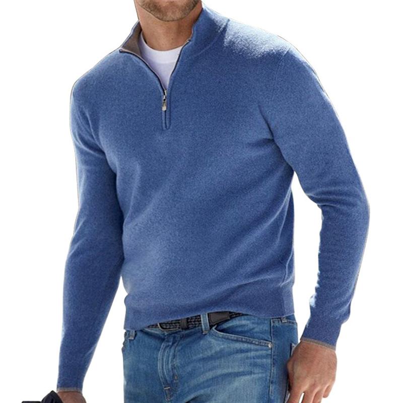Quarter zip sweater for men with mock neck and long sleeves