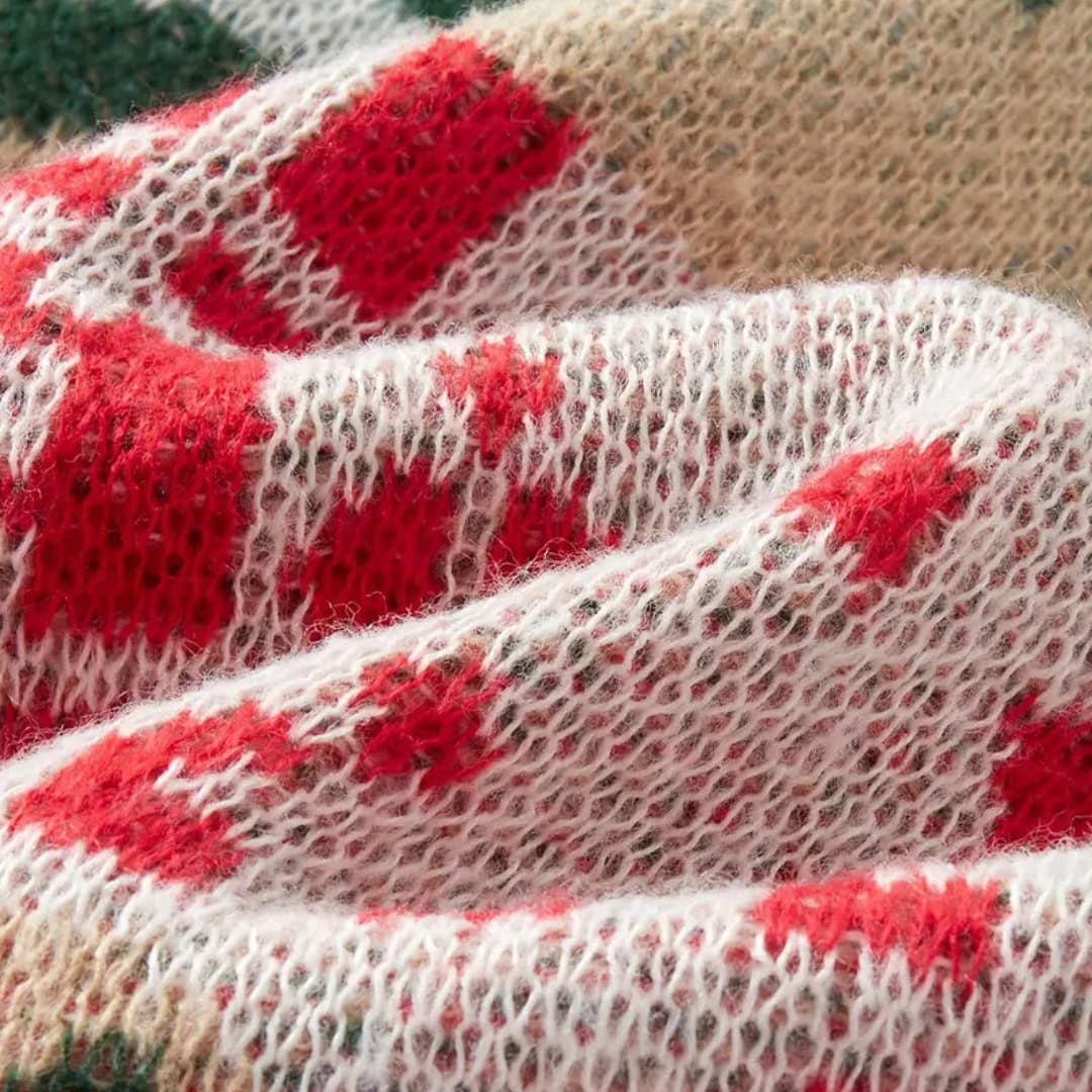 Ugly Christmas sweater with bear and tree pattern, crew neck knit