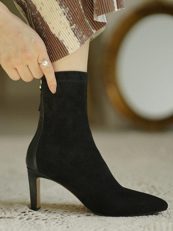 Pointed toe sock boots for women with back zip and high heel