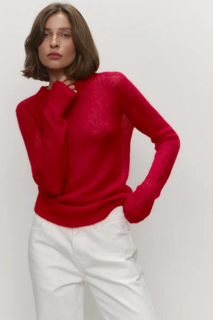 Women's sweaters, sheer crew neck pullover with long sleeves