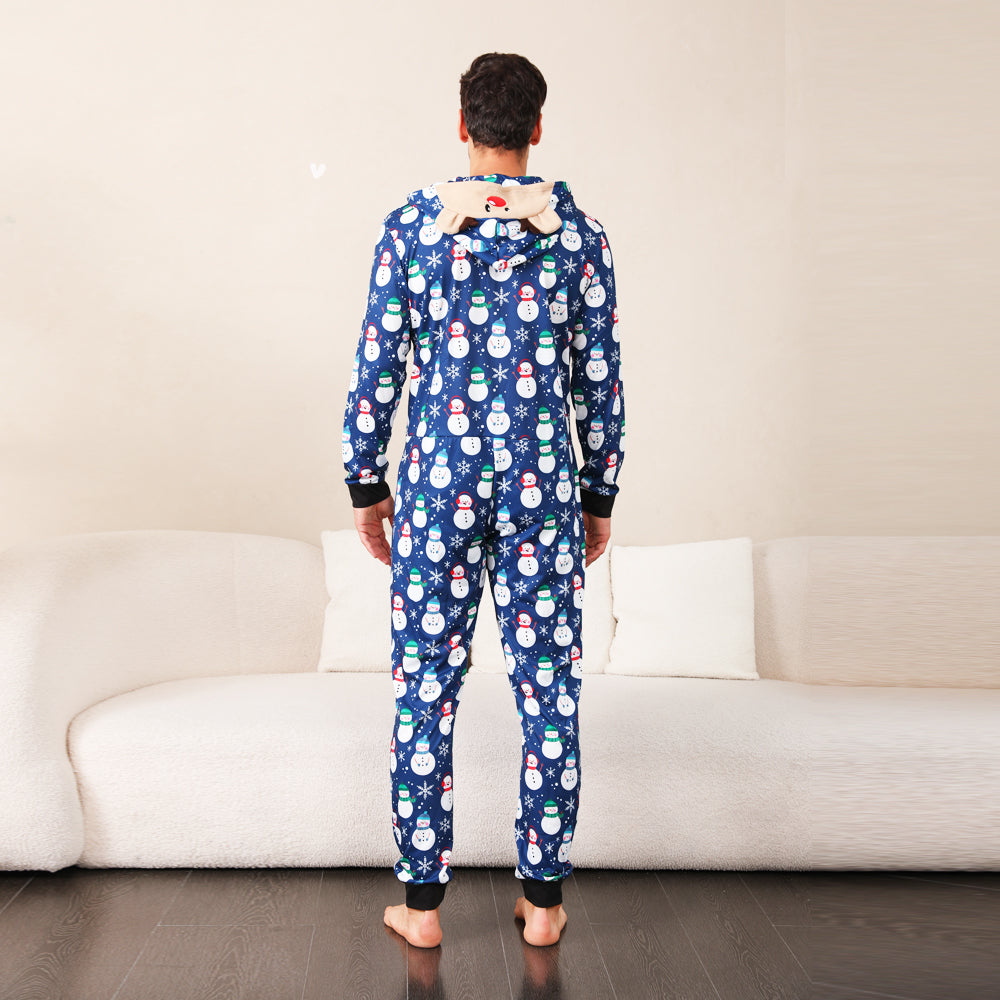 Christmas pajamas hooded onesie with snowman print and reindeer ears