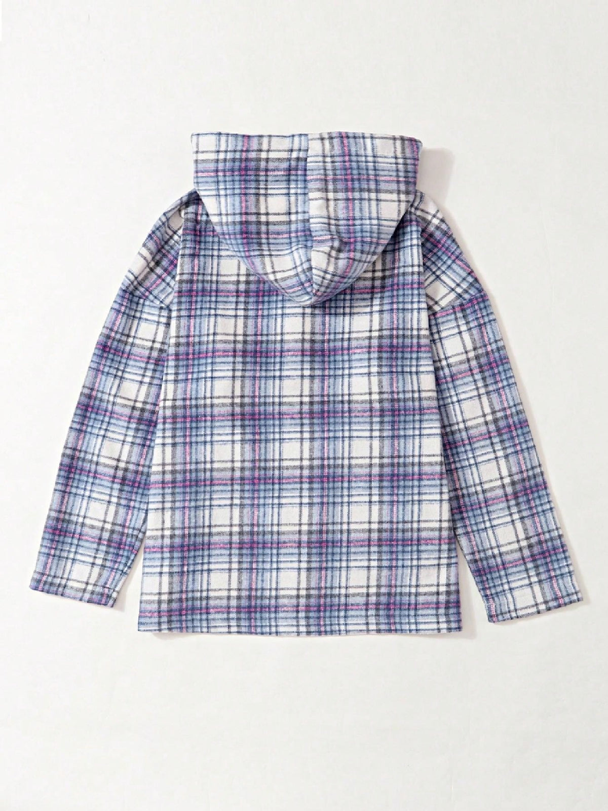 Plaid hoodies for women with half button placket and kangaroo pocket