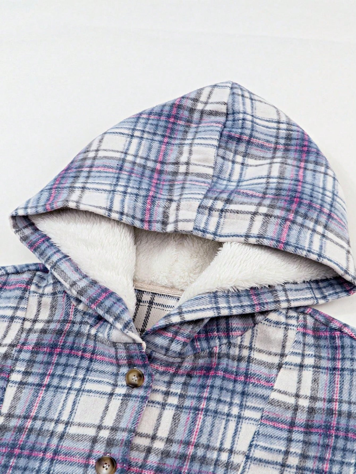 Plaid hoodies for women with half button placket and kangaroo pocket