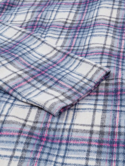 Plaid hoodies for women with half button placket and kangaroo pocket