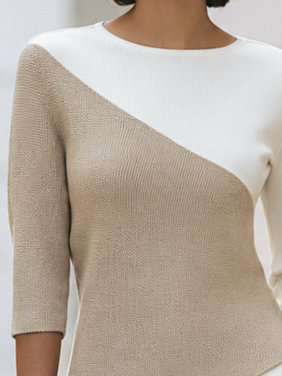 Women's sweaters with 3/4 sleeves, crew neck and asymmetric hem