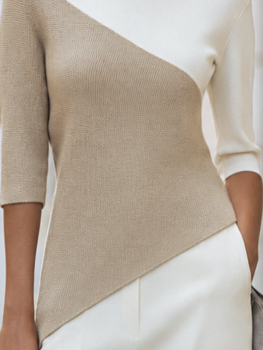 Women's sweaters with 3/4 sleeves, crew neck and asymmetric hem