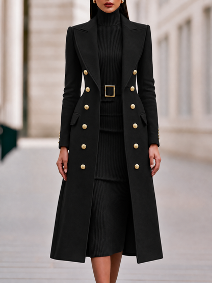 Double breasted coat and turtleneck midi dress set for women