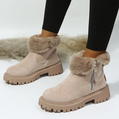 Women's winter boots with side zip, round toe and block heel, ankle height