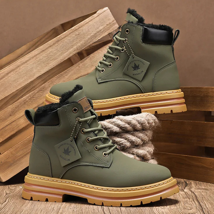 Men's boots with chunky lug sole, lace up ankle work boots