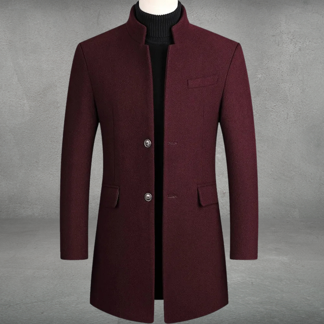 Stand collar coat for men with button front and flap pockets