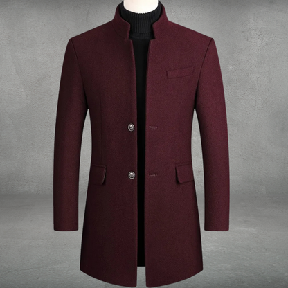 Stand collar coat for men with button front and flap pockets