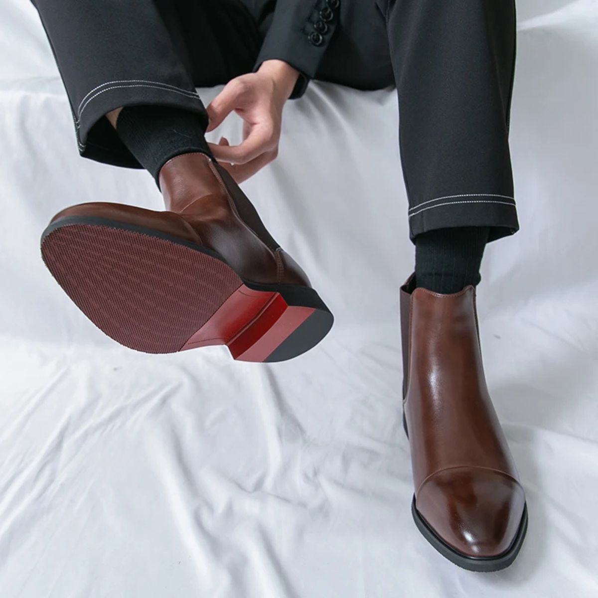 Chelsea boots for men with cap toe and pull tab, slip on ankle boots