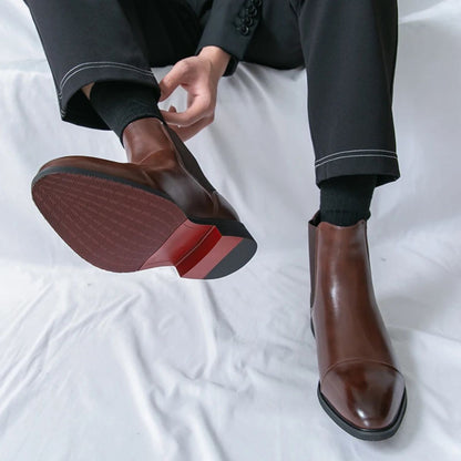 Chelsea boots for men with cap toe and pull tab, slip on ankle boots