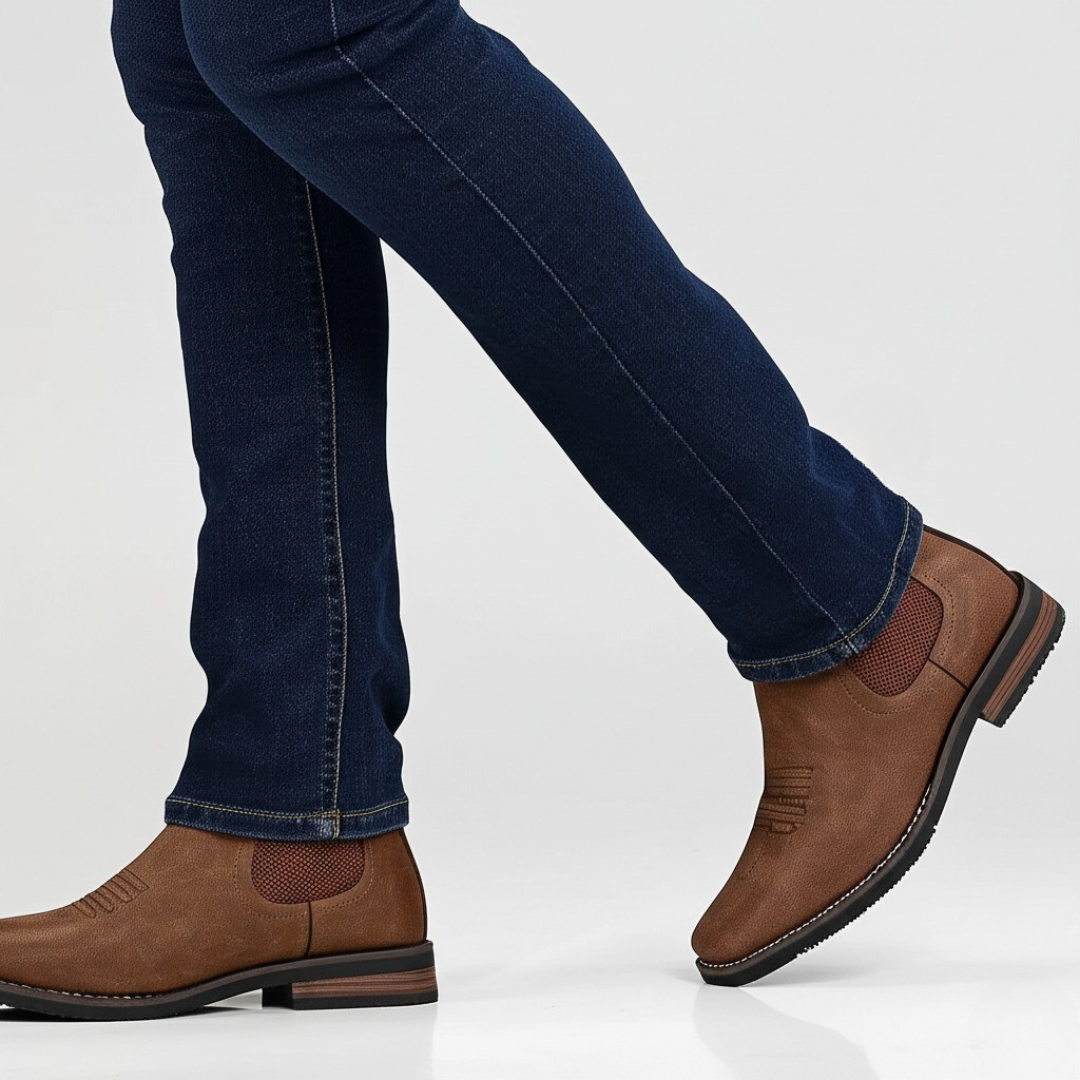 Chelsea boots for men with square toe and western stitching