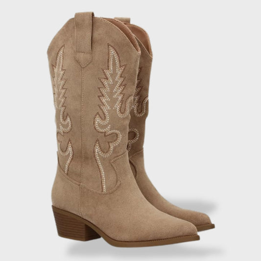 Cowboy boots for women with western embroidery and block heel
