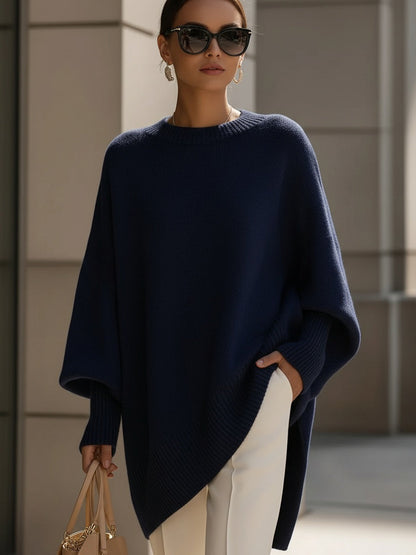 Women's sweaters oversized crew neck pullover with ribbed hem