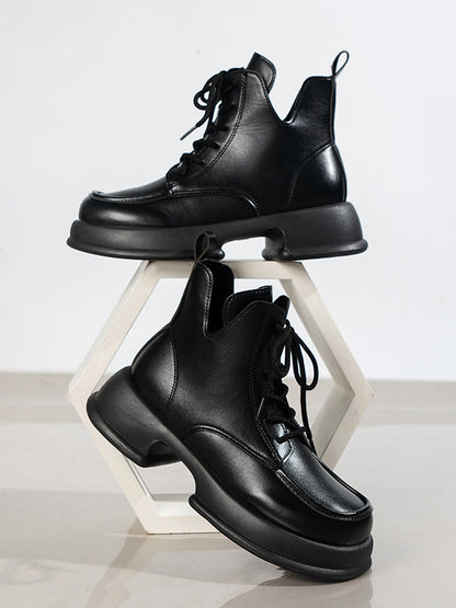 Platform ankle boots for women with lace up front and round toe