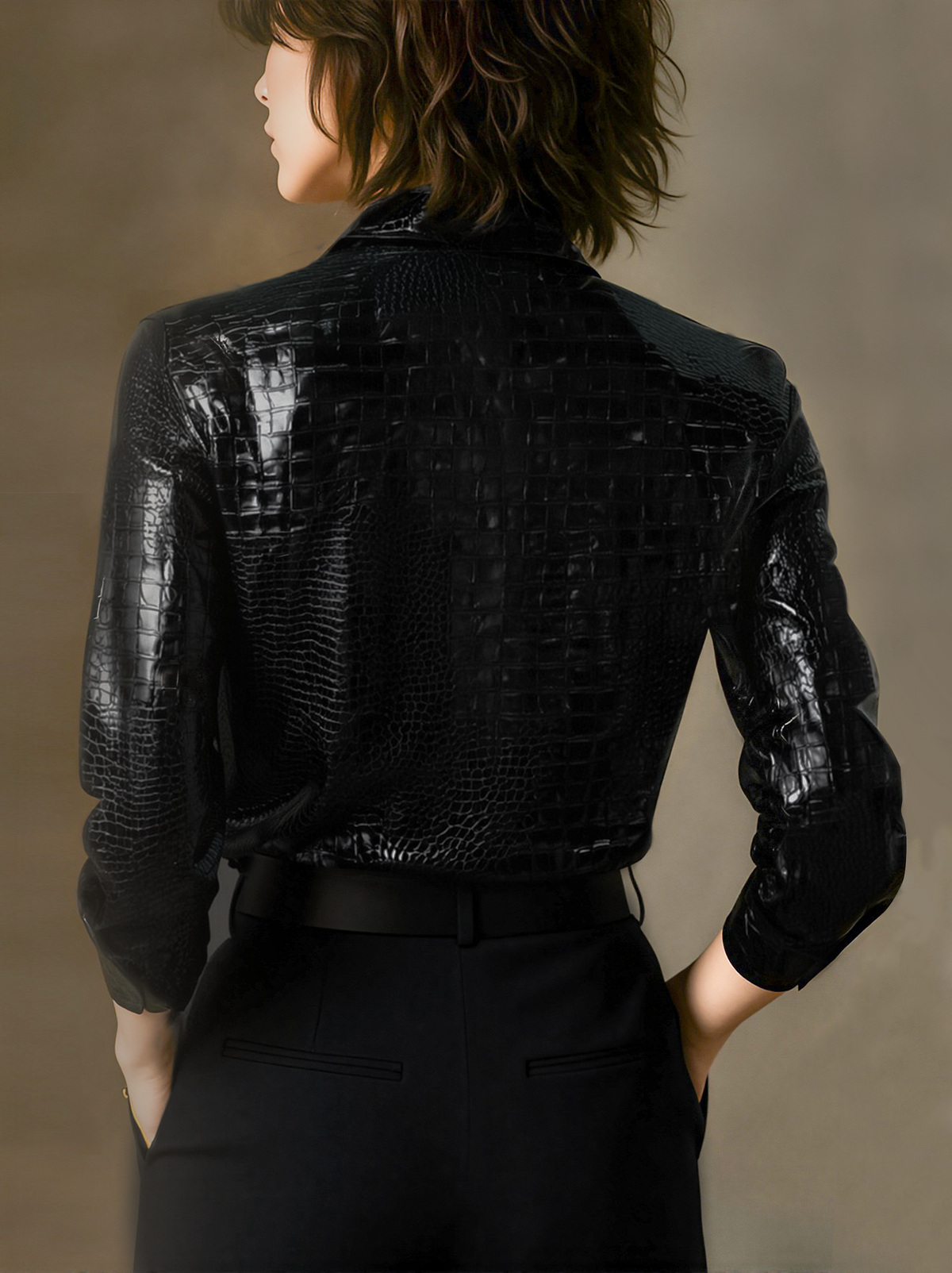 Button down shirts for women with croc embossed print and collar
