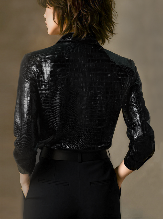 Button down shirts for women with croc embossed print and collar
