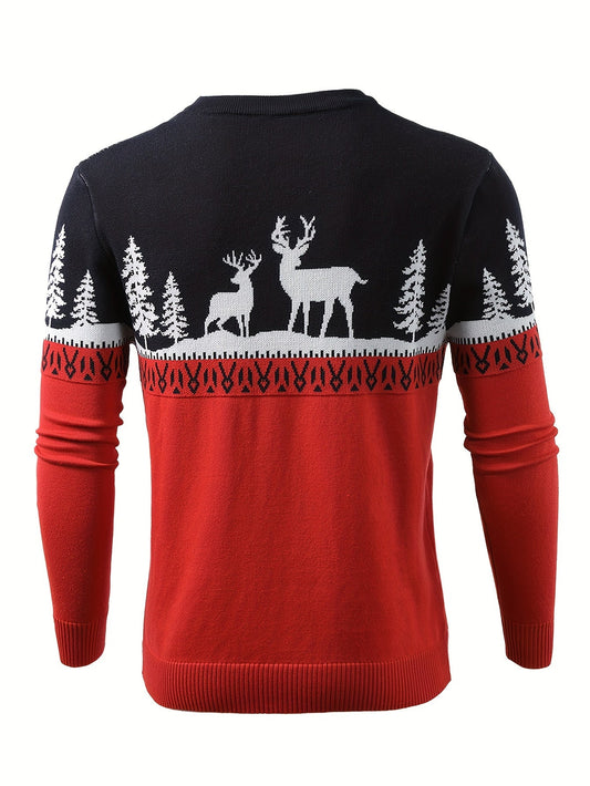 Ugly Christmas sweater for men with reindeer pattern and crew neck