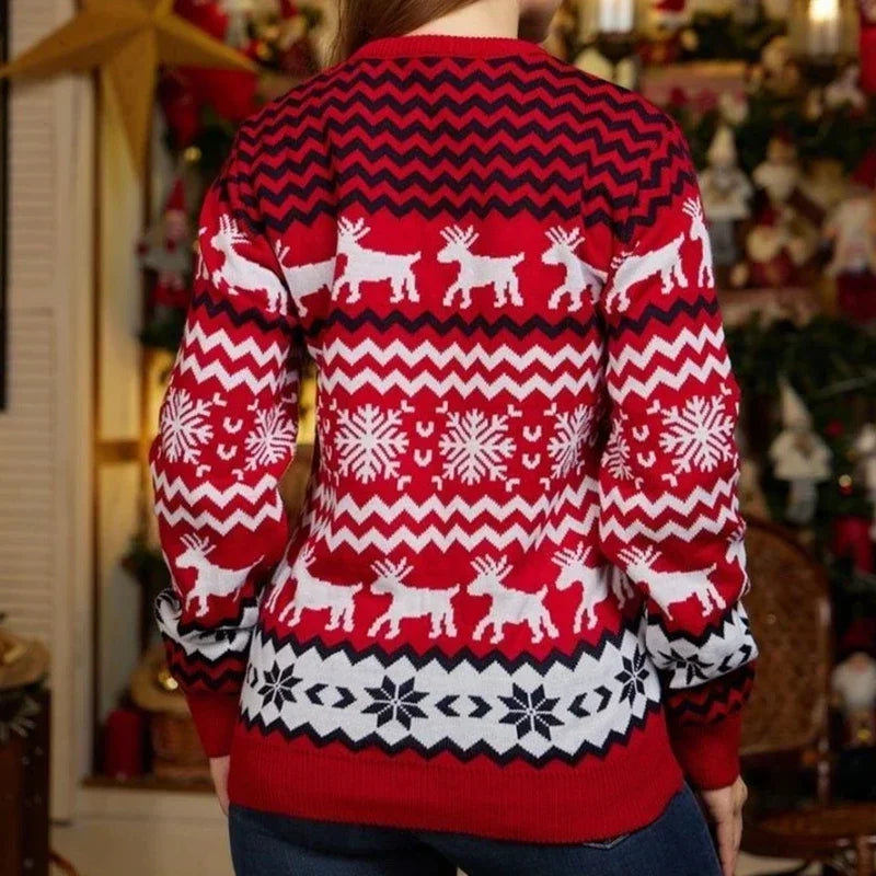 Womens Christmas sweater with ribbed cuffs and hem, relaxed fit pullover