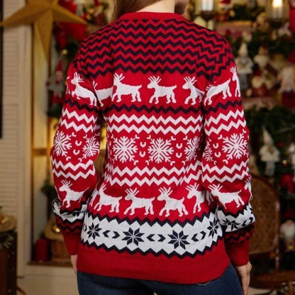 Womens Christmas sweater with ribbed cuffs and hem, relaxed fit pullover