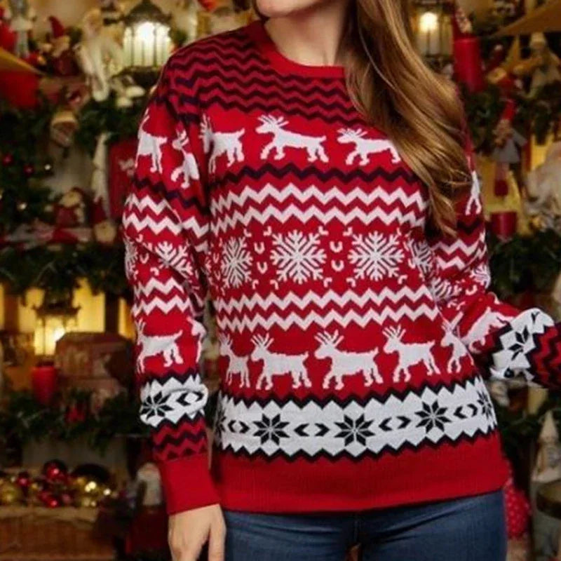 Womens Christmas sweater with ribbed cuffs and hem, relaxed fit pullover