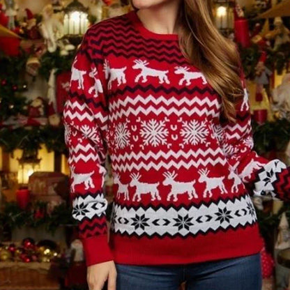 Womens Christmas sweater with ribbed cuffs and hem, relaxed fit pullover