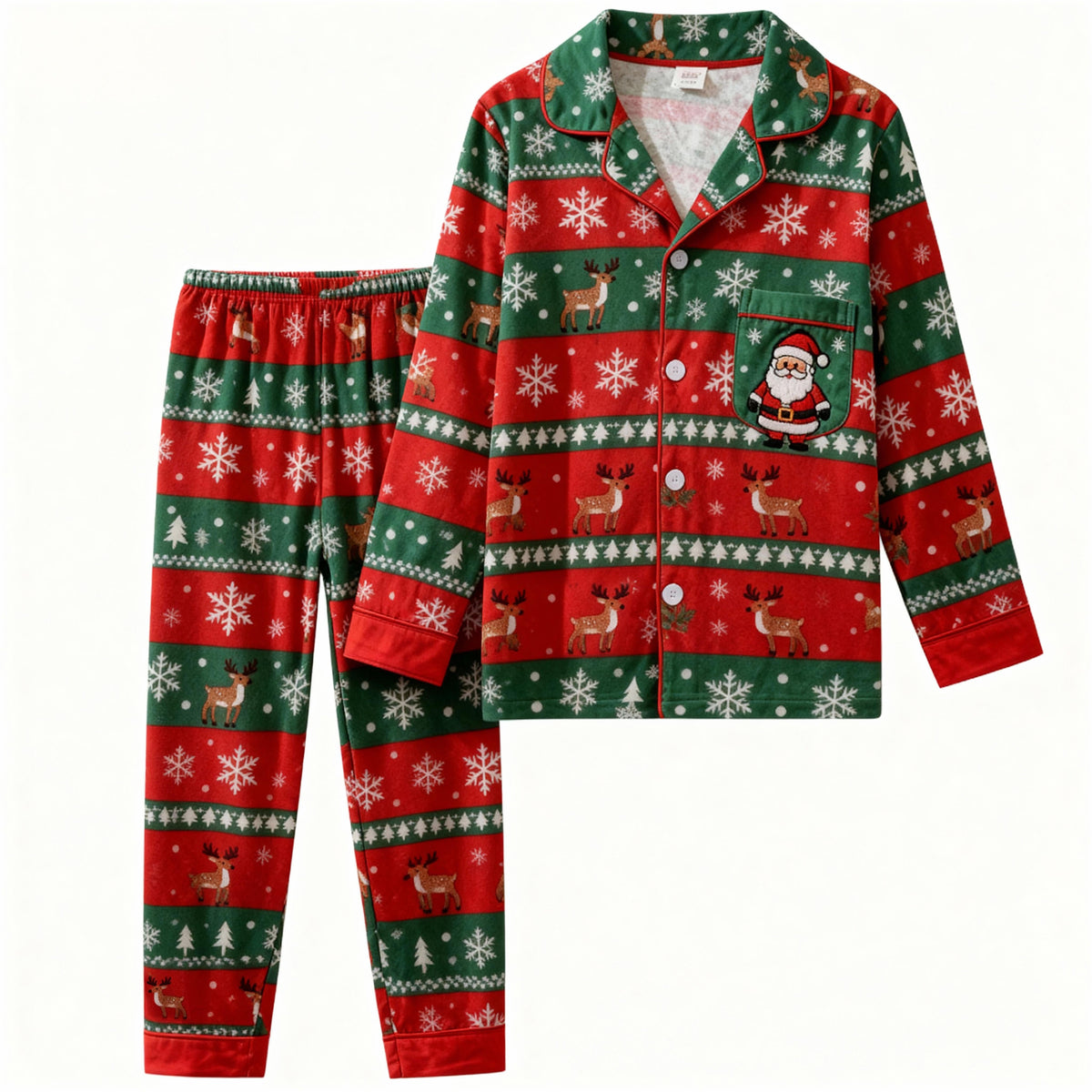 Christmas pajamas button down set with long sleeve top and pants