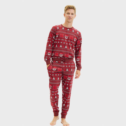 Christmas pajamas for men with Fair Isle print, long sleeve top and jogger pants