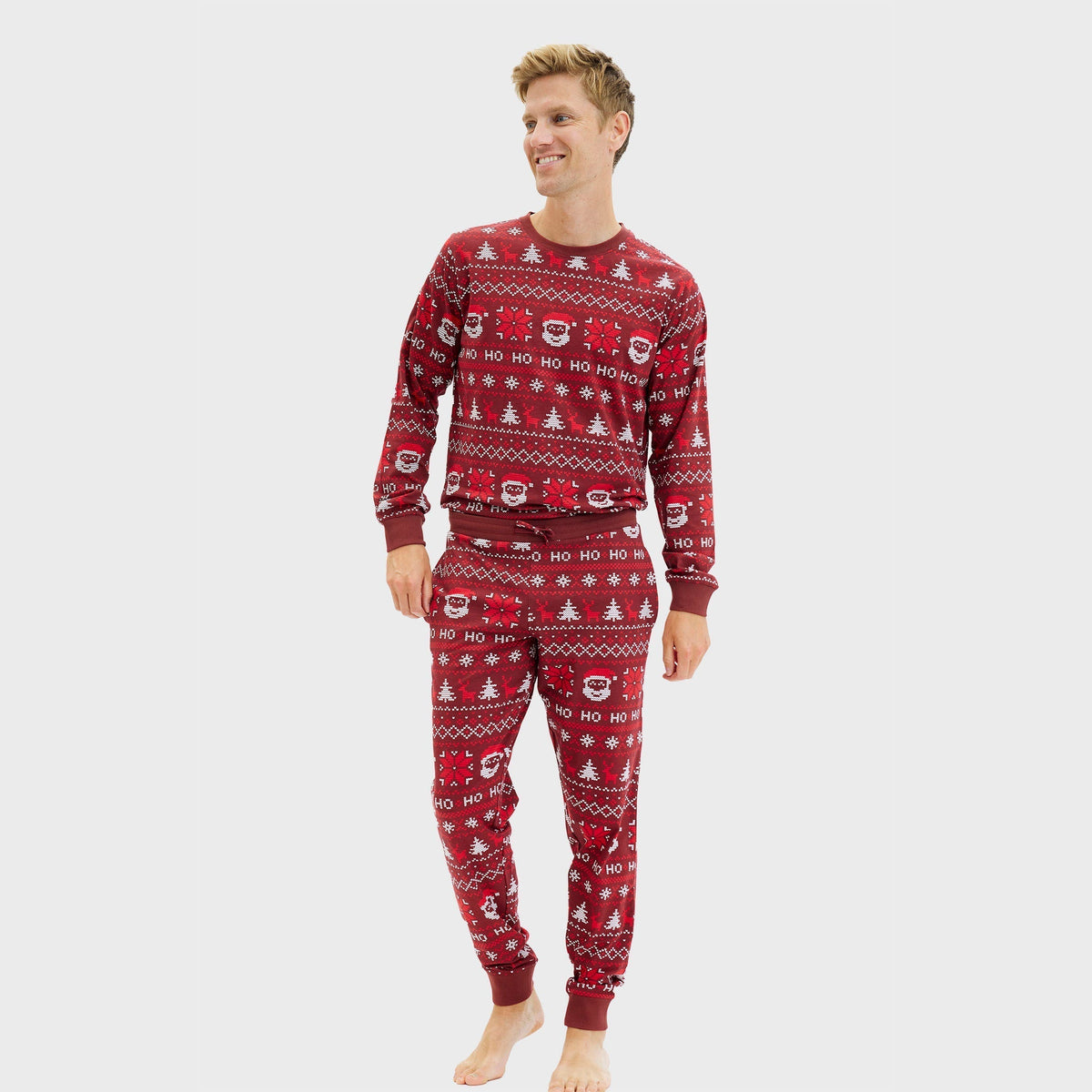 Christmas pajamas for men with Fair Isle print, long sleeve top and jogger pants