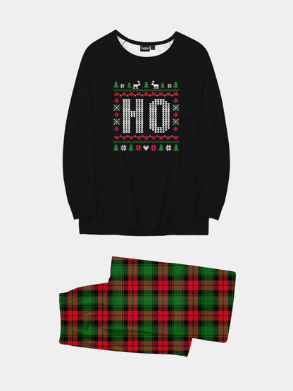 Christmas pajamas set with long sleeve crew neck top and plaid pants