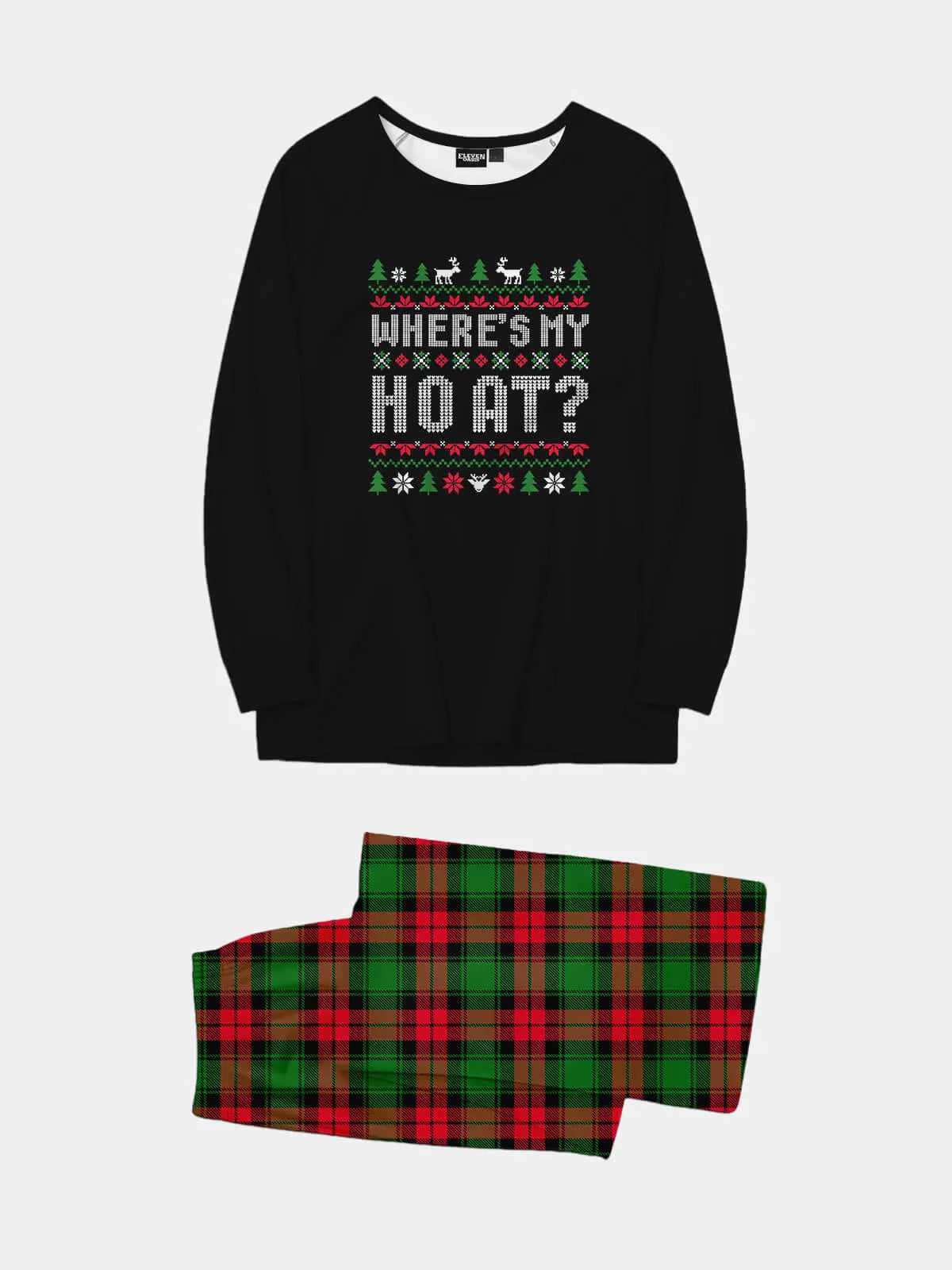 Christmas pajamas set with long sleeve crew neck top and plaid pants