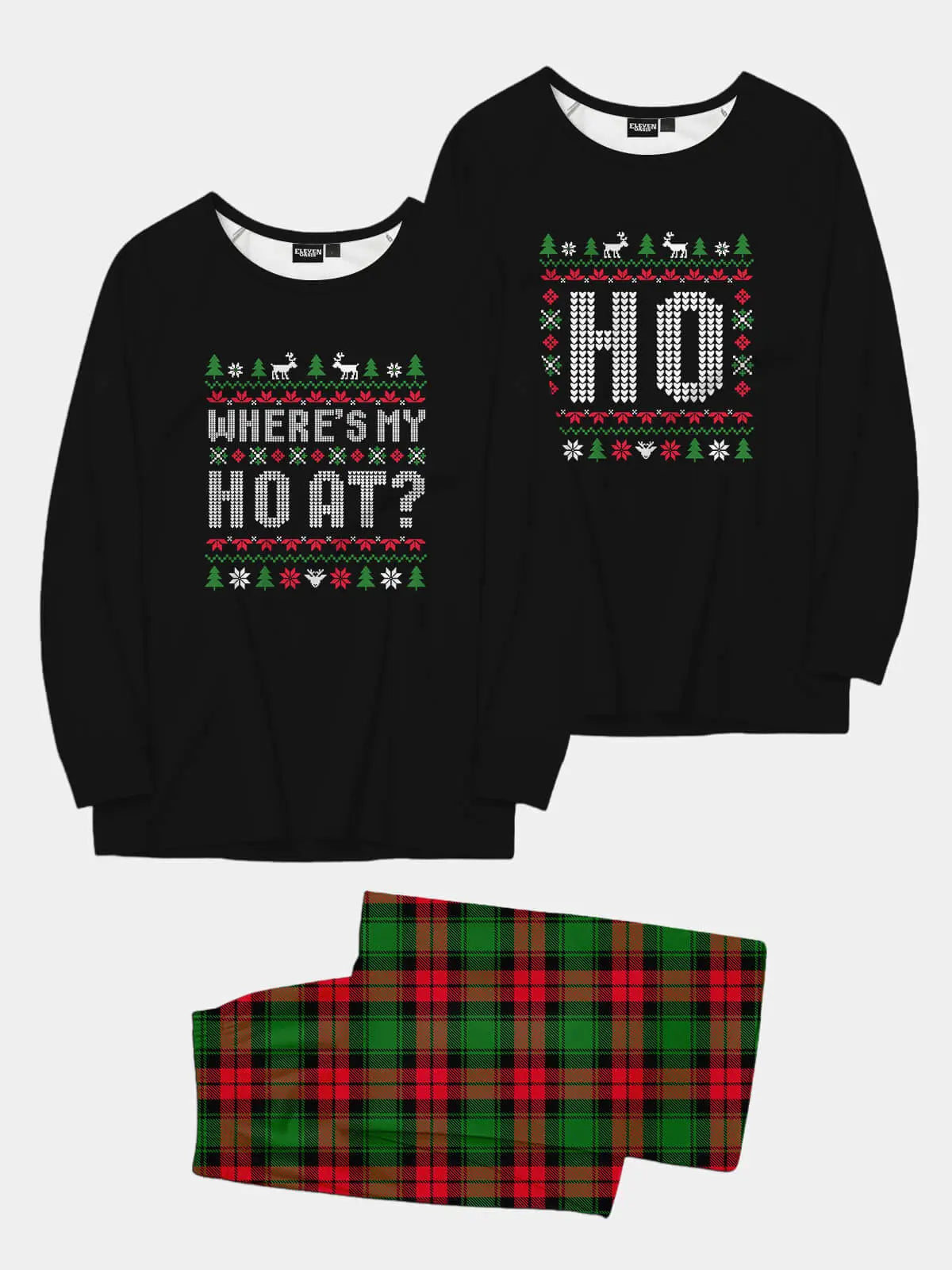 Christmas pajamas set with long sleeve crew neck top and plaid pants