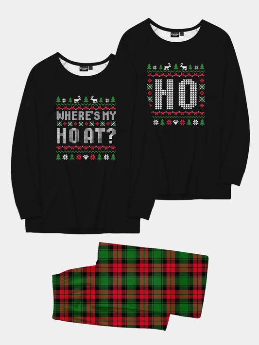 Christmas pajamas set with long sleeve crew neck top and plaid pants