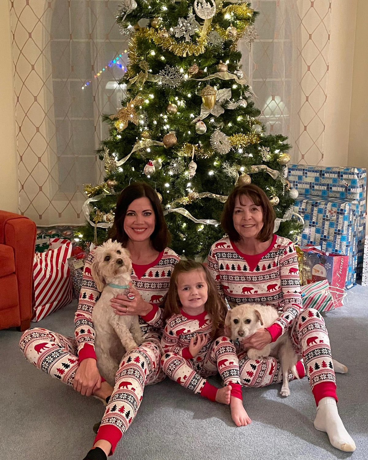 Christmas pajamas matching family set with bear and tree print