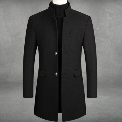 Stand collar coat for men with button front and flap pockets