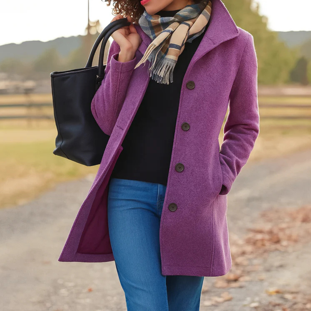 Single breasted coat for women with collar and button front
