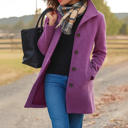 Single breasted coat for women with collar and button front