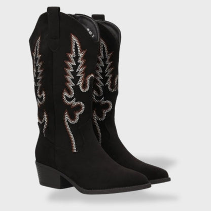 Cowboy boots for women with western embroidery and block heel