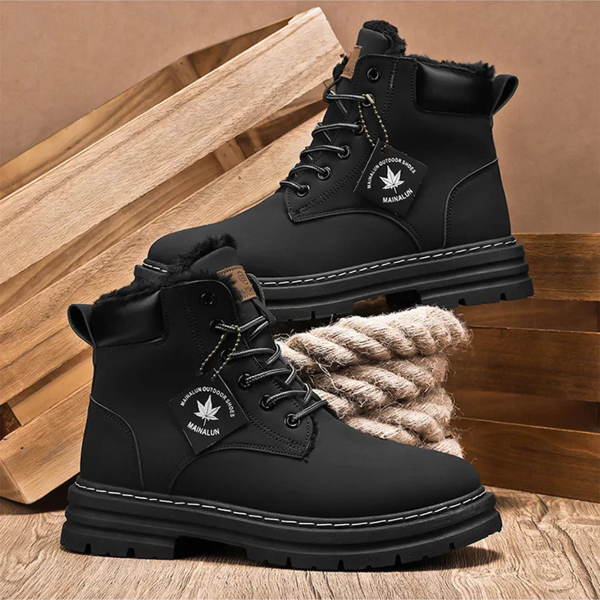 Men's boots with chunky lug sole, lace up ankle work boots