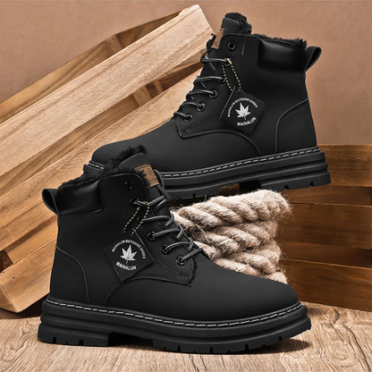 Men's boots with chunky lug sole, lace up ankle work boots