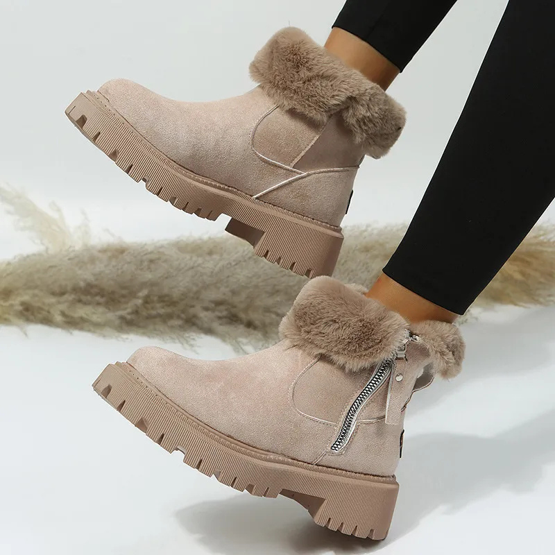 Women's winter boots with side zip, round toe and block heel, ankle height