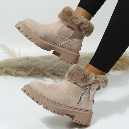 Women's winter boots with side zip, round toe and block heel, ankle height