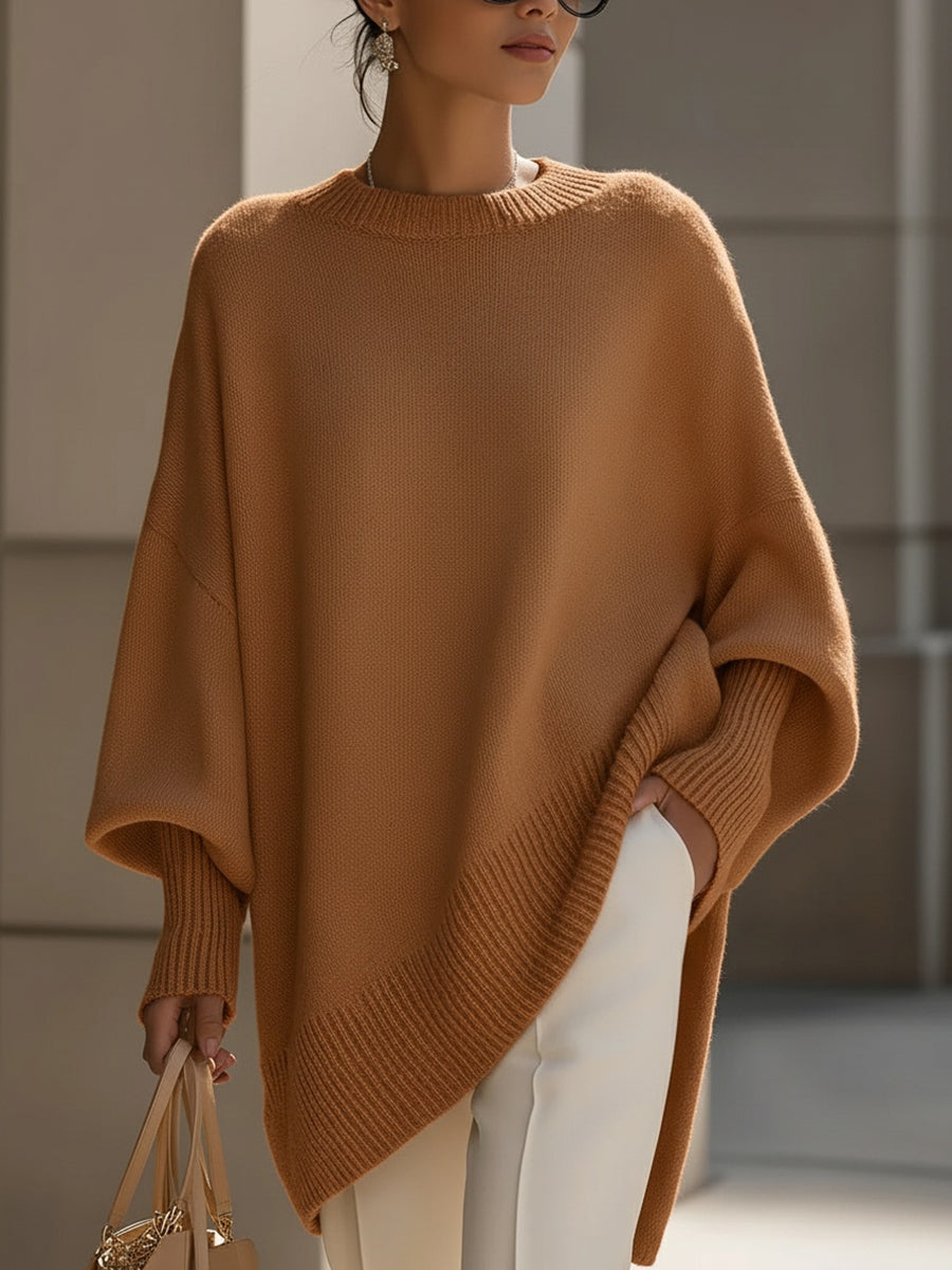 Women's sweaters oversized crew neck pullover with ribbed hem